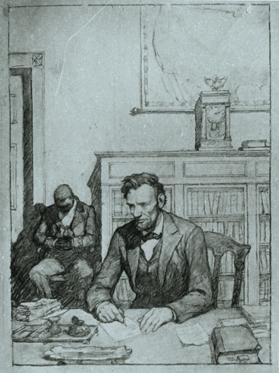Abraham Lincoln Writing the Famous Bixby Letter, composition drawing