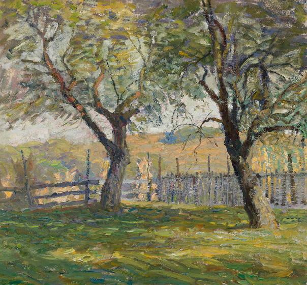 untitled (two trees in an orchard)