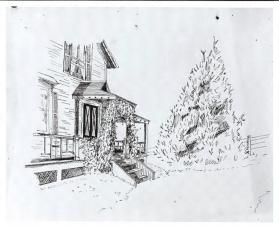 untitled (family house in Needham, side porch and evergreen tree)