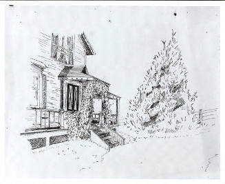 untitled (family house in Needham, side porch and evergreen tree)