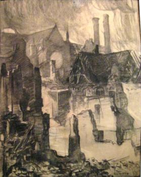 Title unknown (view of a cathedral town damaged by war)