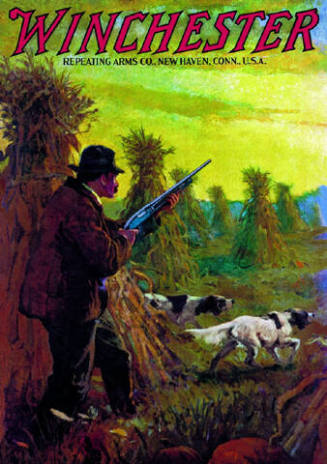 untitled (hunter with two dogs in cornfield)