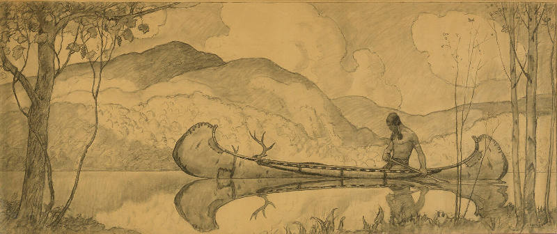 Title unknown (study of Indian in a canoe)