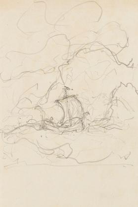 untitled (sketch of sailing ship off a coast line)