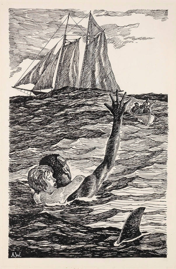 His Heart Was Beating Furiously as He Began Swimming Frantically toward the Dinghy