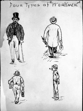 Four Types of "Workmen" (verso, sketches of three heads)