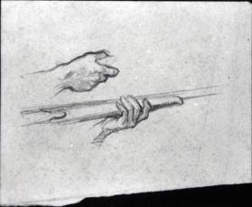 study of two hands holding rilfes (verso: fragment of unidentified composition