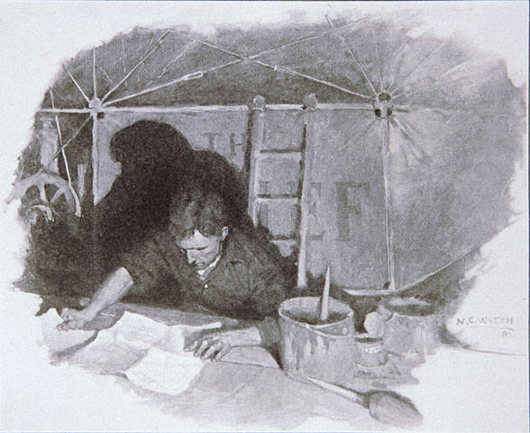 Day and night he labored joyously with a plan of one of the enemy's balloons before him.