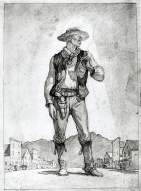 Title unknown (composition drawing of sheriff of western town)