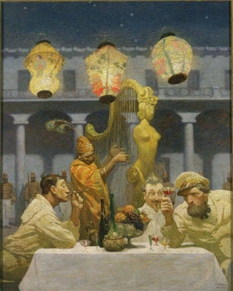"However, after six days o' restin' up, with salubrious fruits an' wines an' the most melojus concerts, my capt'n broaches the cause of why we're callin' on the Don Hidalgo Rodreego Cazamma."