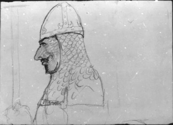 Untitled (study of a knight in chain mail and helmet)