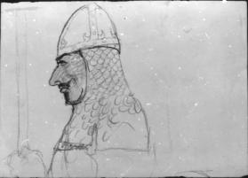 Untitled (study of a knight in chain mail and helmet)