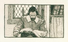 The Courtship of Miles Standish, untitled headpiece illustration (man reading a book)