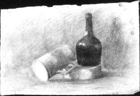 Untitled (still life with tankard and bottle)