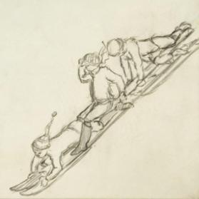 untitled study of three children sledding