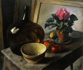 Still Life with Bottle, Fruit, and Geranium