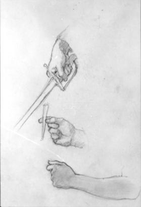 Untitled (arm and hand studies, one hand holding a sword)