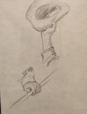 untitled study (hand waving a hat; hand holding a rod)