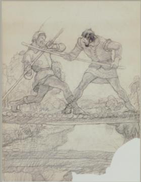 Robin Hood and Little John, composition drawing