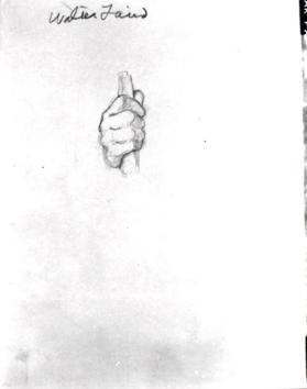 study of a fist holding a roll of paper