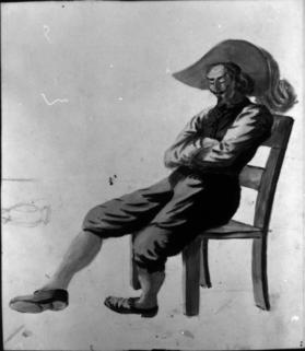 Untitled (man wearing a plumed hat, asleep in a chair)