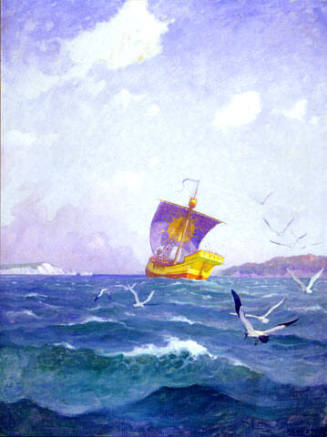 The Sailing of the Yellow Cog
The breeze blew, the sail bellied, over heeled the portly vessel, and away she plunged through the smooth blue rollers.