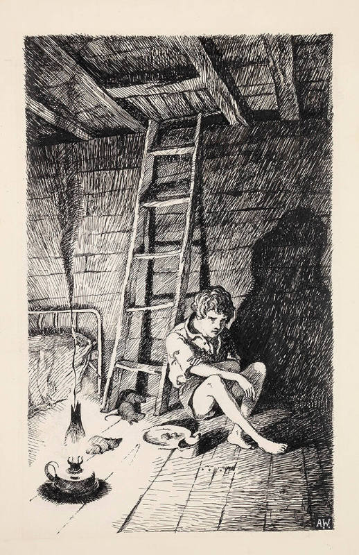 Sitting on the Floor beside the Lamp, the Nub Ate His Meal