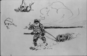 Untitled (trapper pulling a sled)