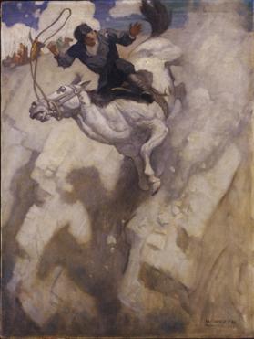 The horse fell with his rider to the bottom of the cliff.