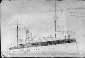 U. S. Warship Maine  (verso; saw horse with a balance scale)