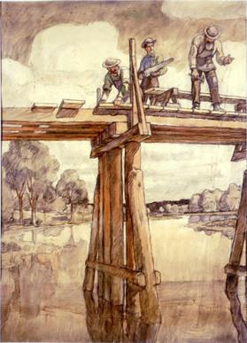 The Carpenters Repairing Hubbard's Bridge, composition drawing