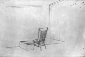 Untitled (still life of chair and truck; verso, ladder back chair and two crates)