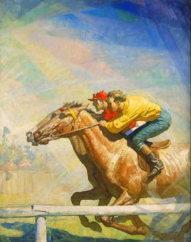 The Horse Race
Cursing and whipping like a madman, the scarlet jockey drew up on the turn, hung knee to knee, passed him by