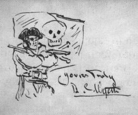 untitled (pirate with pistols / skull and cross bones in background