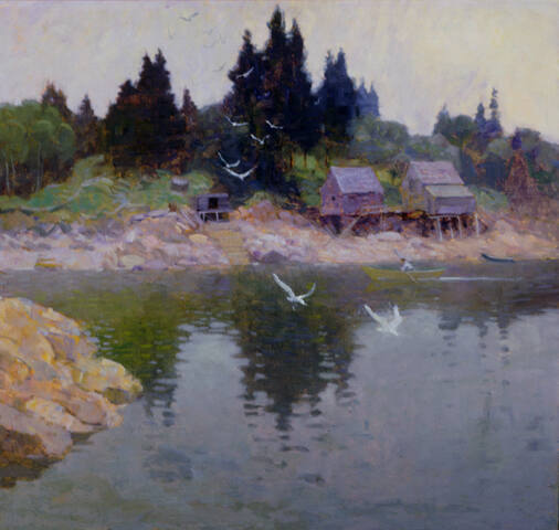 untitled (view of two fishing shacks)