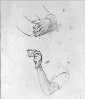 untitled (hand studies, one holding tea cup)