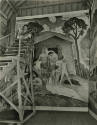 caption: N. C. Wyeth in his Chadds Ford studio with central panel of mural. Photo credit: Earl …