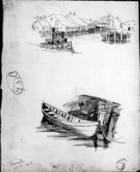 Untitled (view of Gloucester wharves; study of a dory)