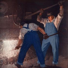 untitled (two steel workers stoking a furnace)