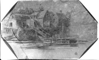 Untitled (view of a wharf and fish houses; verso, various studies)