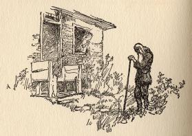 Rip Van Winkle, untitled drawing (Rip Van Winkle in front of his old house)