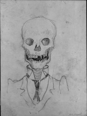 Untitled (skull on clothed shoulders; verso, "Mr. Fatsy-Watsy")