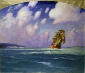 title unknown (galleon off a coast)