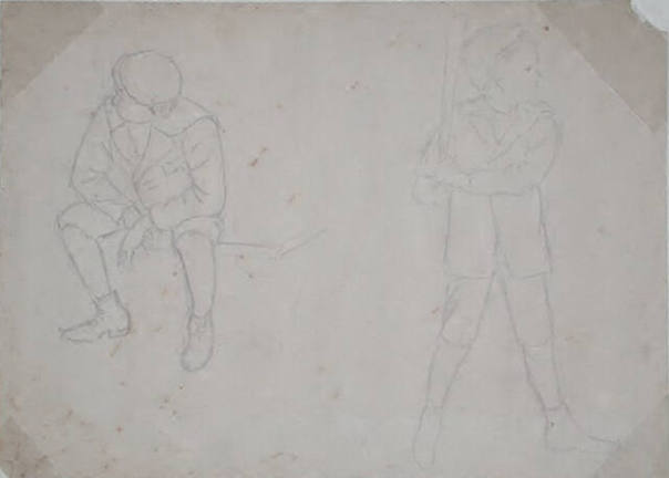 Untitled (two boys, one on bench, one at bat)
