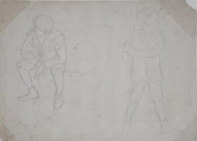 Untitled (two boys, one on bench, one at bat)