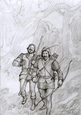 Robin Hood and Little John, composition drawing