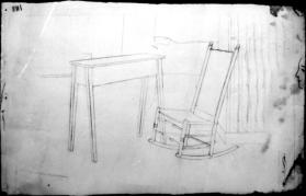 Untitled (study of a rocking chair and table; verso, same objects)