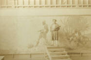 caption: N. C. Wyeth in his Chadds Ford mural studio, working on "The Discoverer." (Photographe…