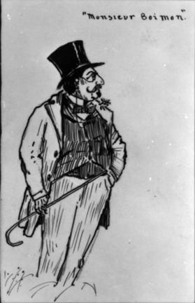 "Monsieur Boimon." (man in topcoat and top hat)