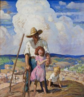 title unknown (farmer and his children atop haywagon)